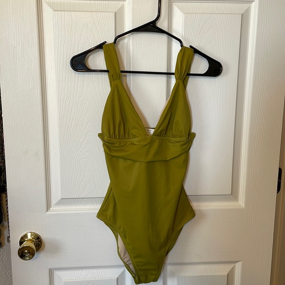 J. Crew One-Piece Bathing Suit, olive 🫒/ army green,plunging v neck - Picture 6 of 14